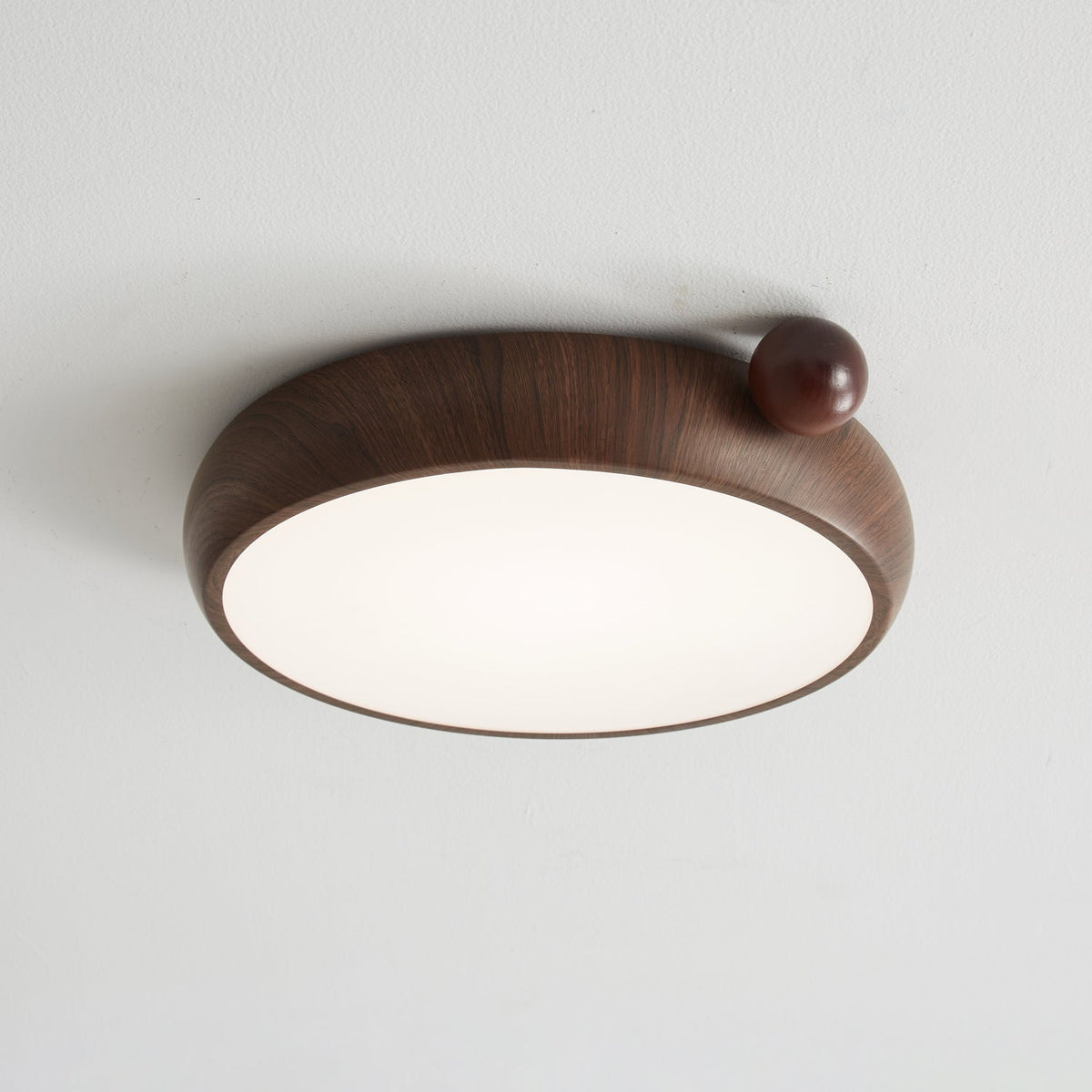 Calindra Modern Walnut Wood Grain LED Ceiling Light, Flush Mount for Living Room & Bedroom