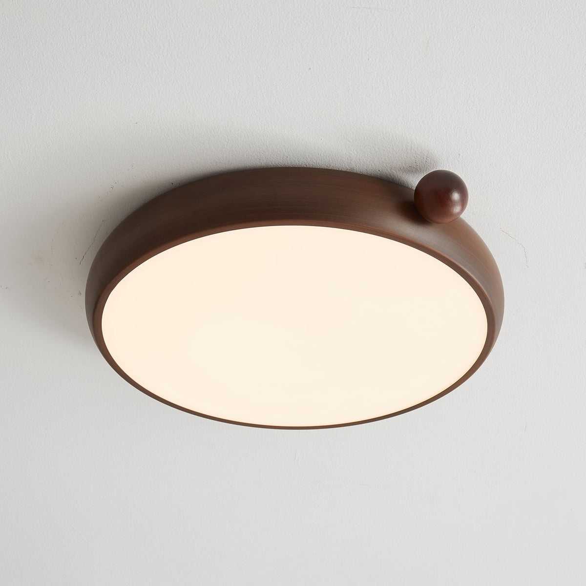 Calindra Modern Walnut Wood Grain LED Ceiling Light, Flush Mount for Living Room & Bedroom