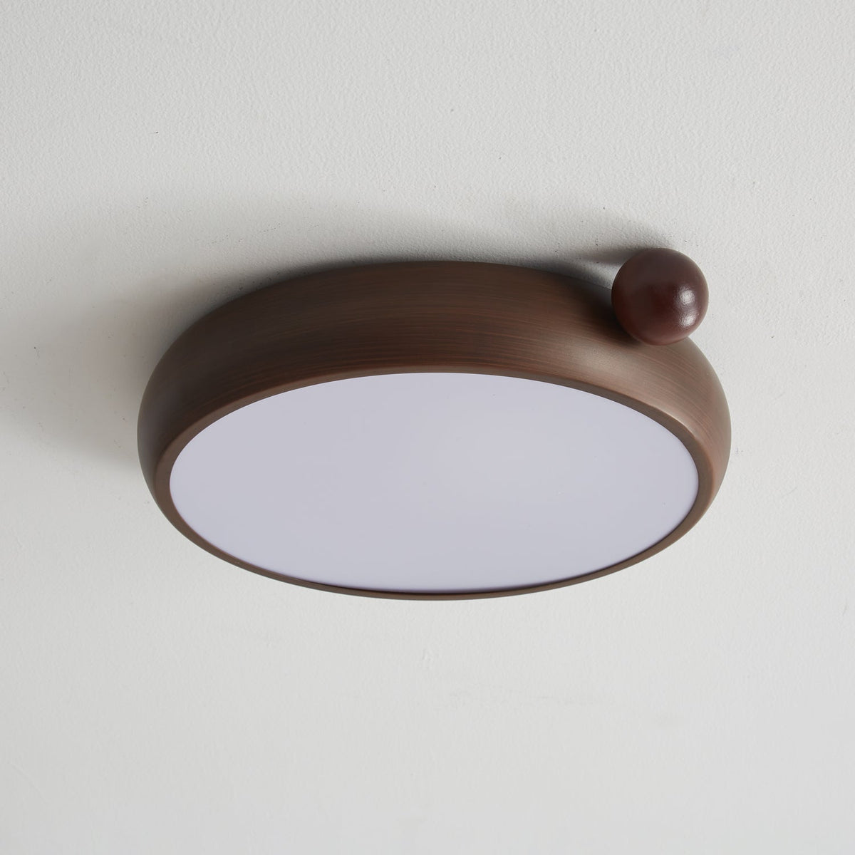 Calindra Modern Walnut Wood Grain LED Ceiling Light, Flush Mount for Living Room & Bedroom