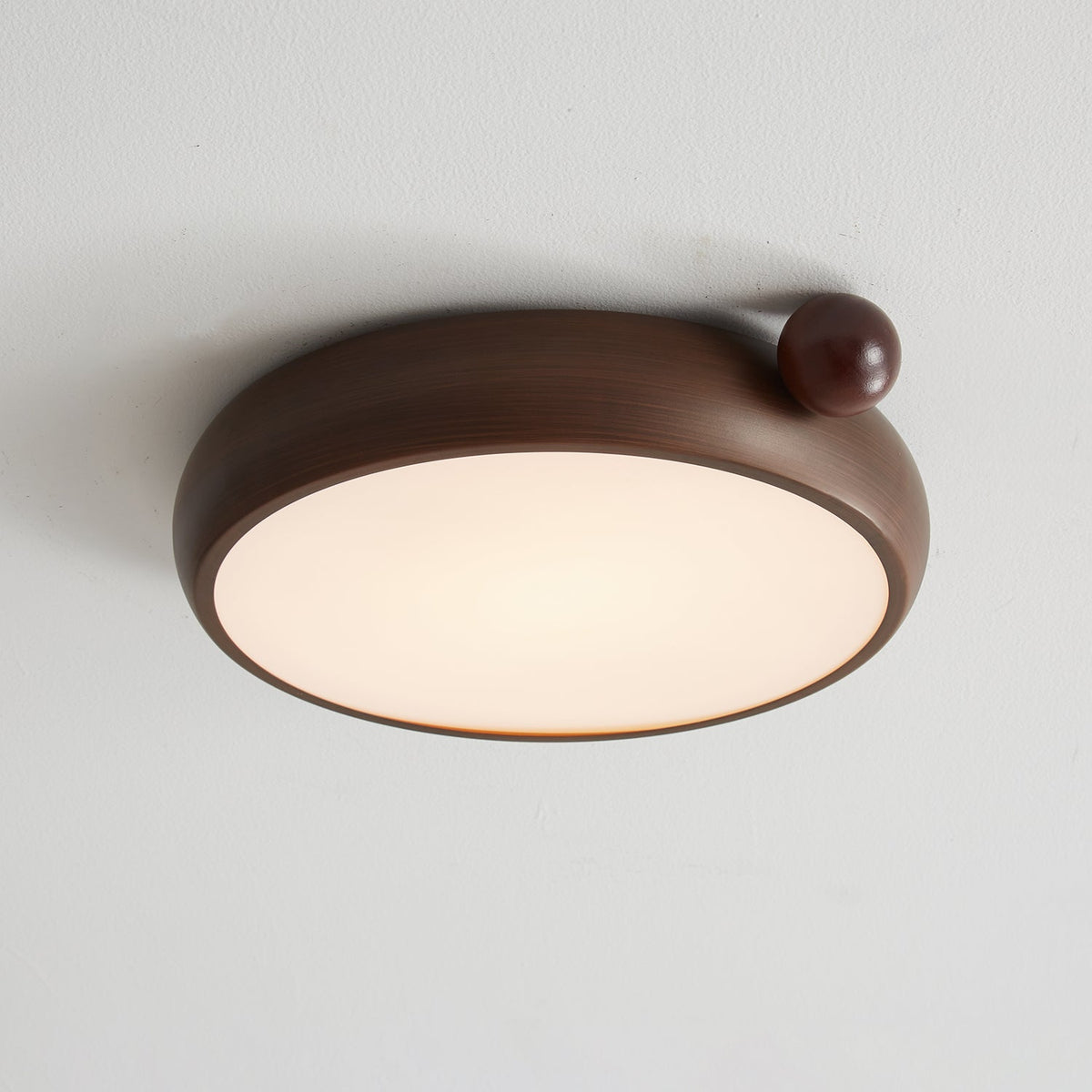 Calindra Modern Walnut Wood Grain LED Ceiling Light, Flush Mount for Living Room & Bedroom