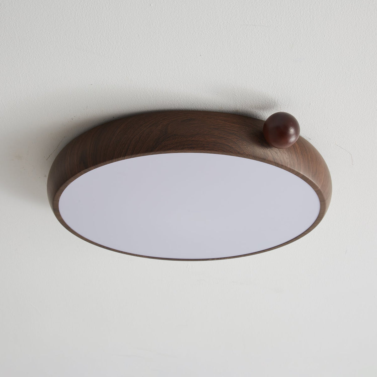 Calindra Modern Walnut Wood Grain LED Ceiling Light, Flush Mount for Living Room & Bedroom