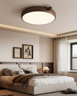 Calindra Modern Walnut Wood Grain LED Ceiling Light, Flush Mount for Living Room & Bedroom