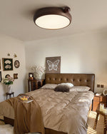 Calindra Modern Walnut Wood Grain LED Ceiling Light, Flush Mount for Living Room & Bedroom