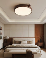 Calindra Modern Walnut Wood Grain LED Ceiling Light, Flush Mount for Living Room & Bedroom