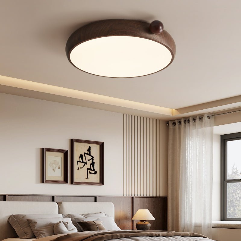 Calindra Modern Walnut Wood Grain LED Ceiling Light, Flush Mount for Living Room & Bedroom