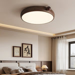 Calindra Modern Walnut Wood Grain LED Ceiling Light, Flush Mount for Living Room & Bedroom