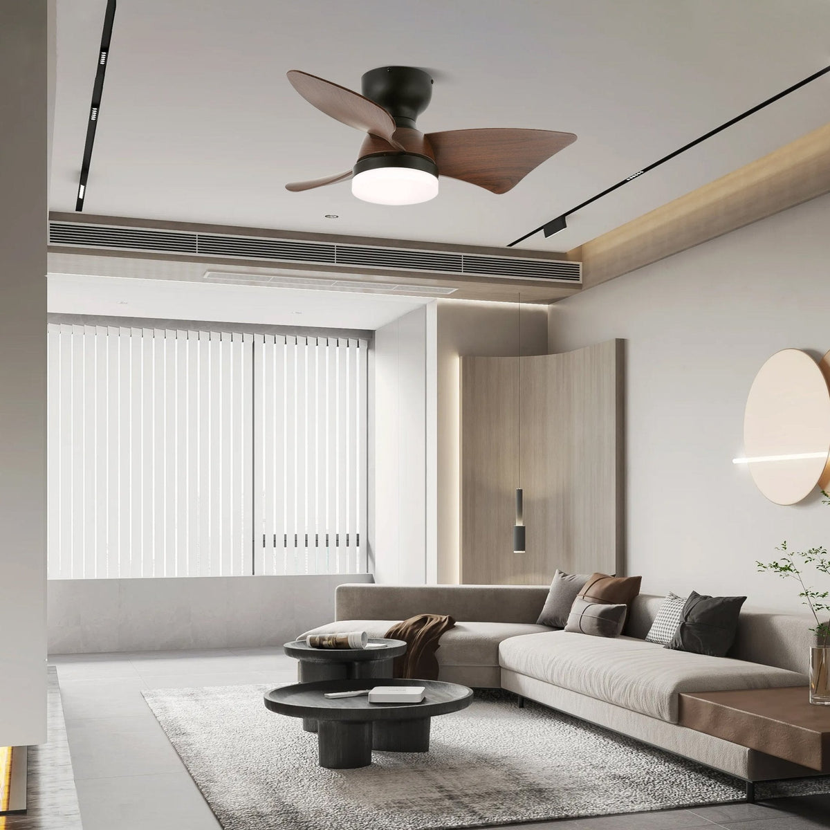 Calix 28 Inch LED Ceiling Fan Light with Remote, Modern Low Profile Flush Mount