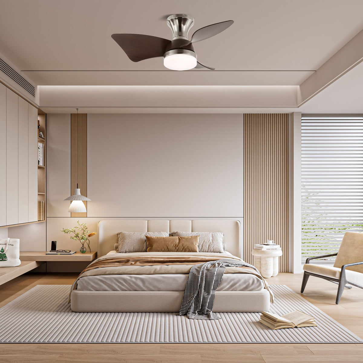 Calix 28 Inch LED Ceiling Fan Light with Remote, Modern Low Profile Flush Mount