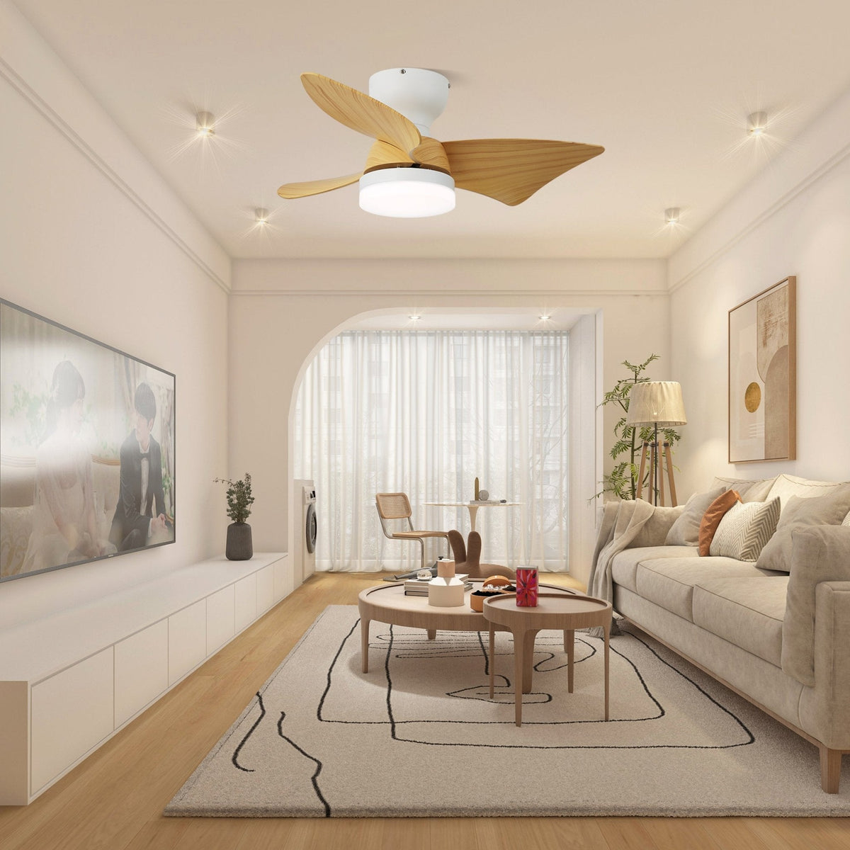 Calix 28 Inch LED Ceiling Fan Light with Remote, Modern Low Profile Flush Mount