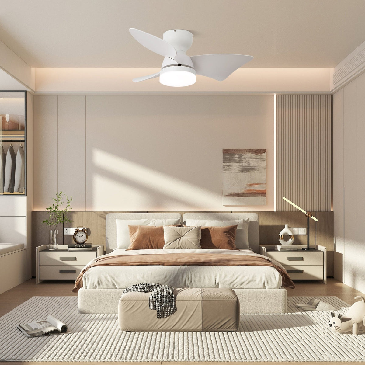 Calix 28 Inch LED Ceiling Fan Light with Remote, Modern Low Profile Flush Mount