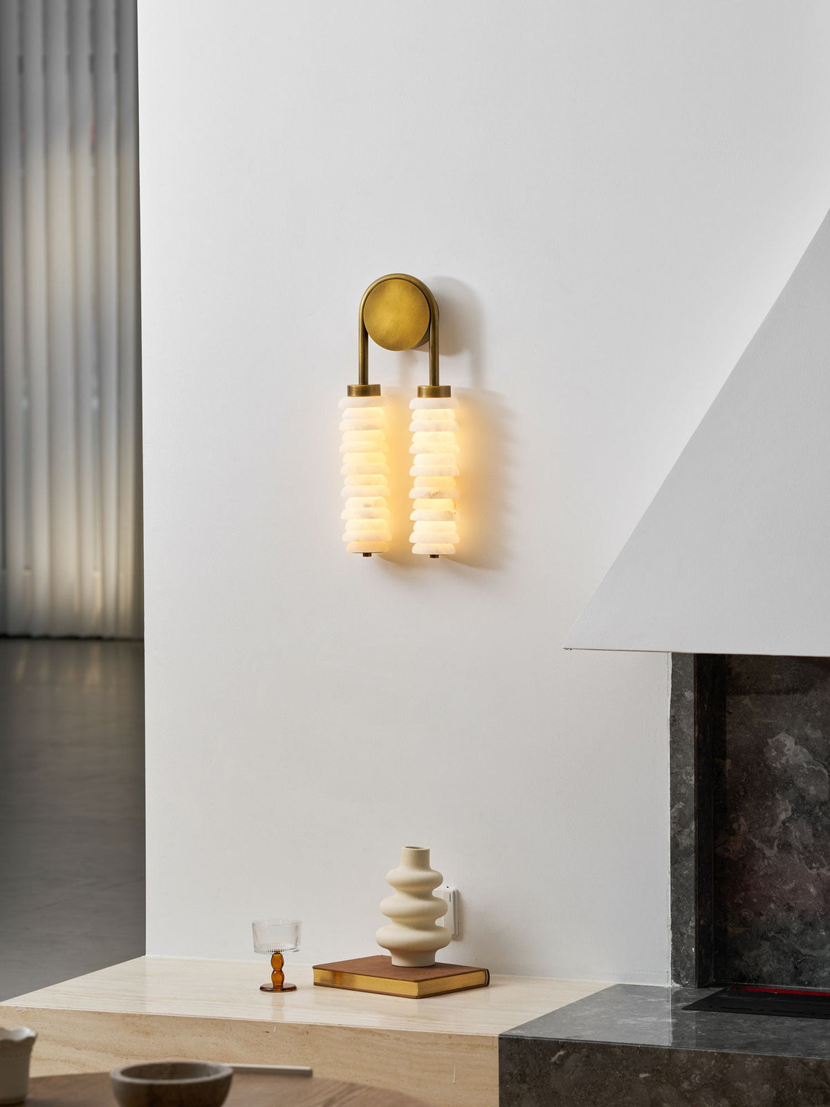 Calla Ribbed Alabaster Wall Sconce with Antique Brass Accents