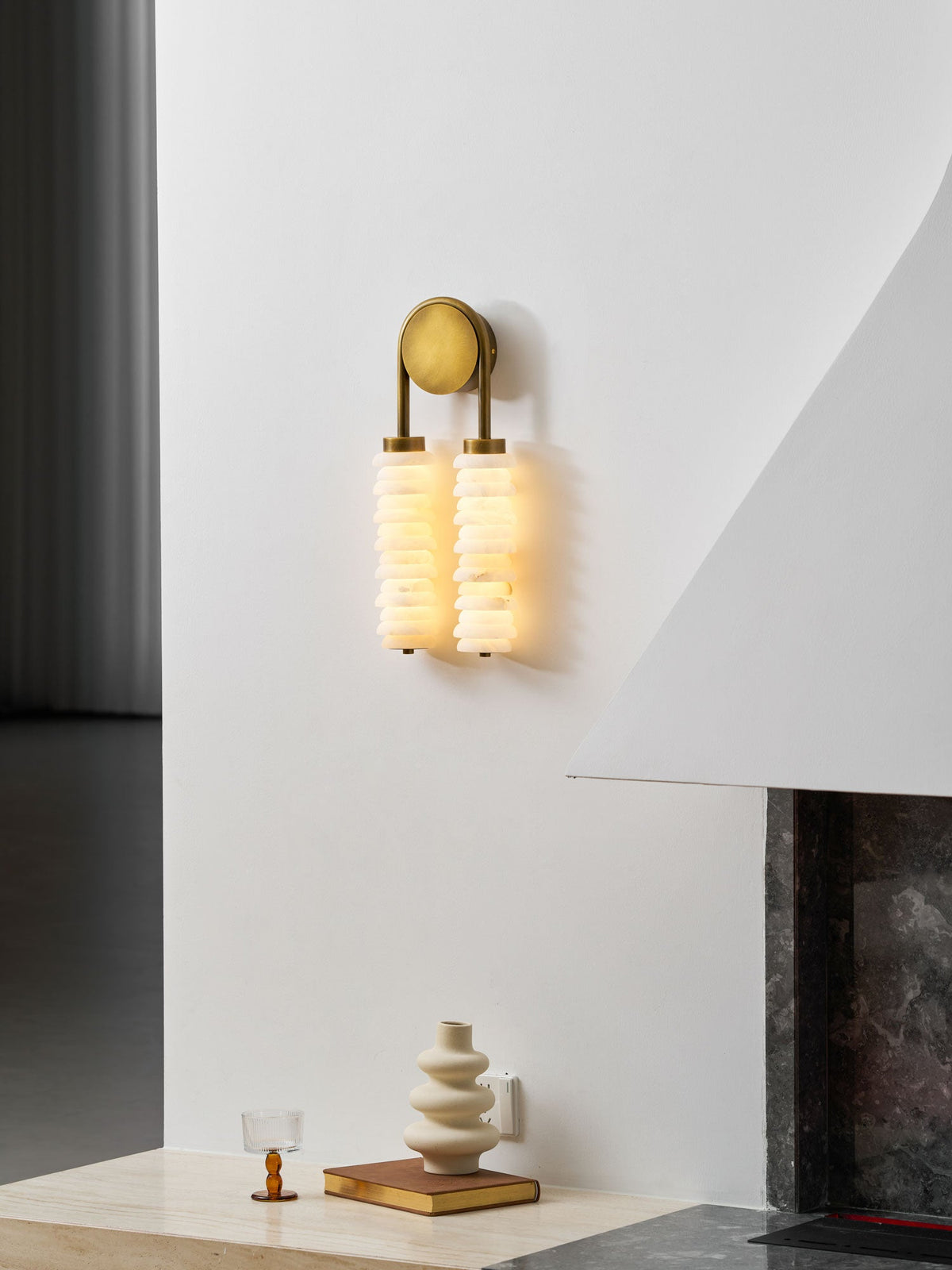 Calla Ribbed Alabaster Wall Sconce with Antique Brass Accents
