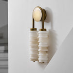 Calla Ribbed Alabaster Wall Sconce with Antique Brass Accents