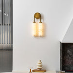 Calla Ribbed Alabaster Wall Sconce with Antique Brass Accents