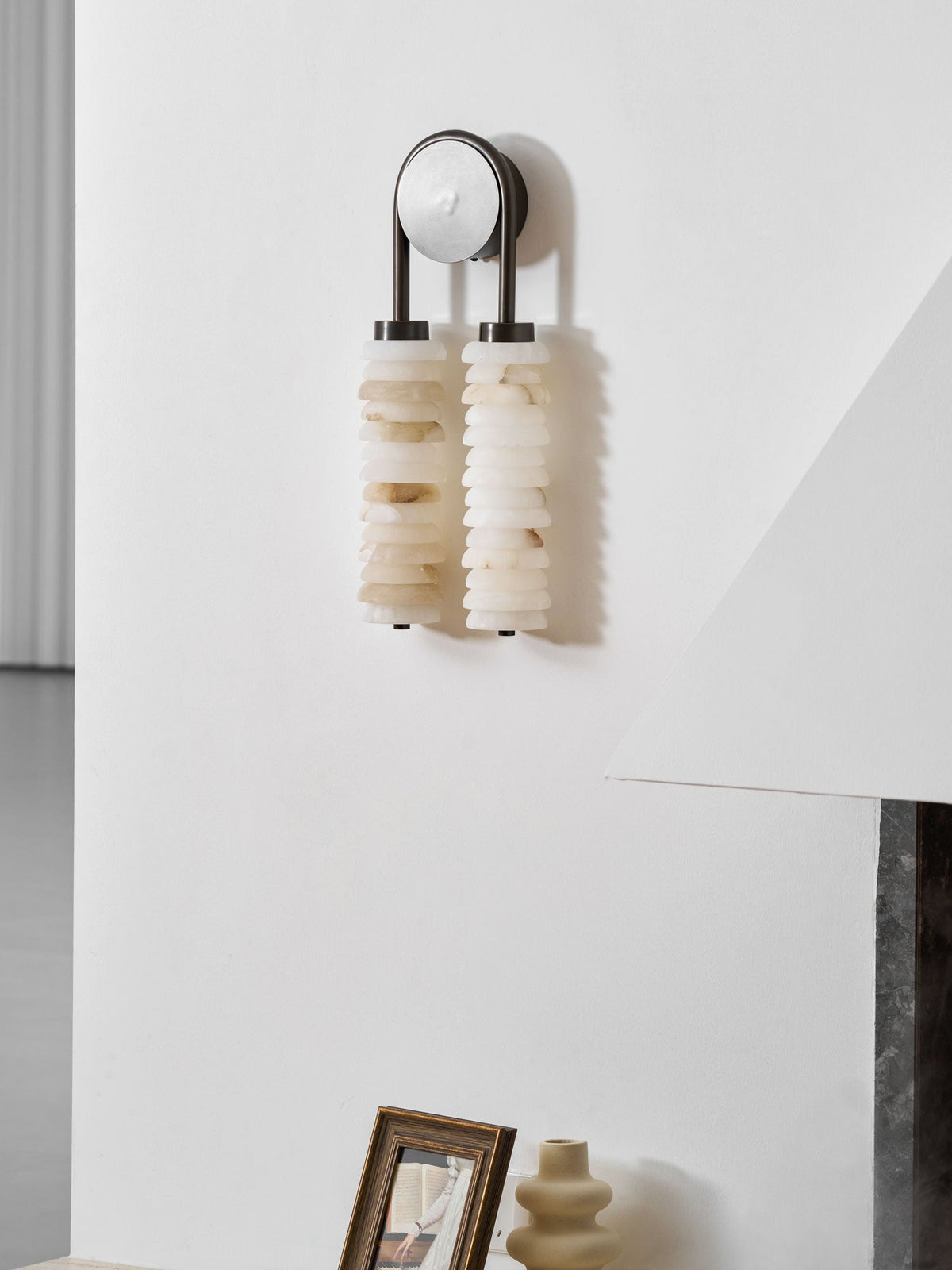Calla Ribbed Alabaster Wall Sconce with Antique Brass Accents