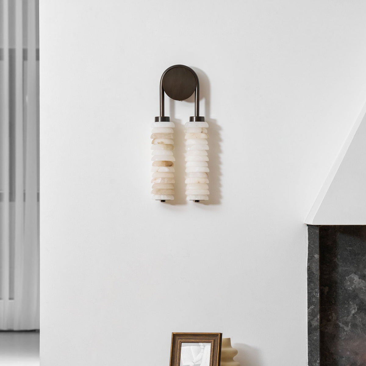 Calla Ribbed Alabaster Wall Sconce with Antique Brass Accents