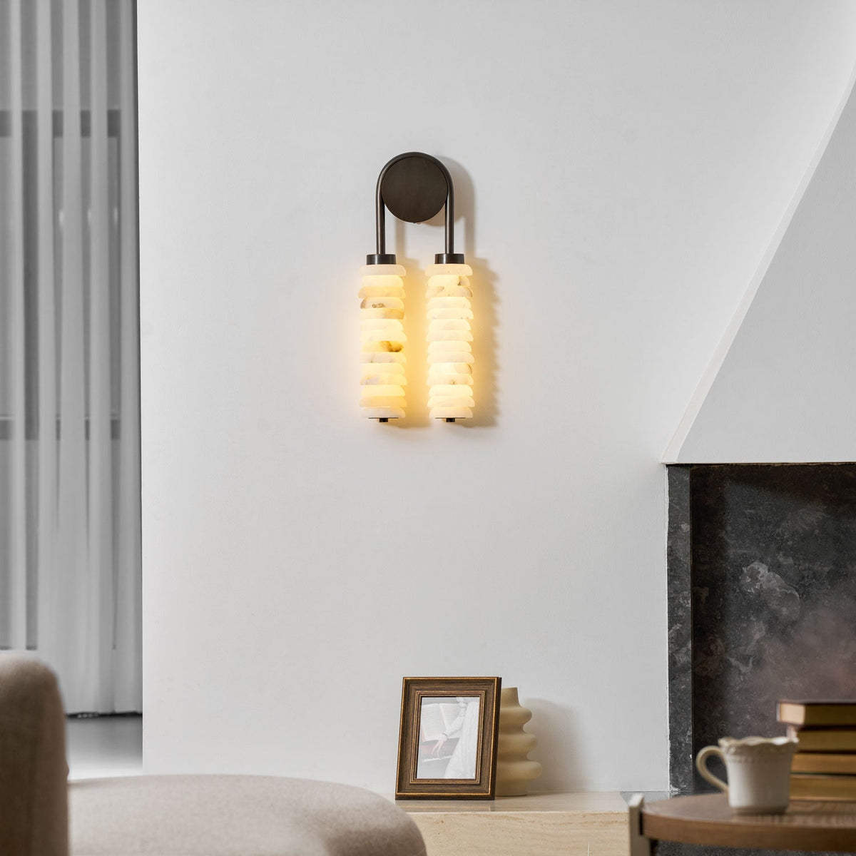 Calla Ribbed Alabaster Wall Sconce with Antique Brass Accents