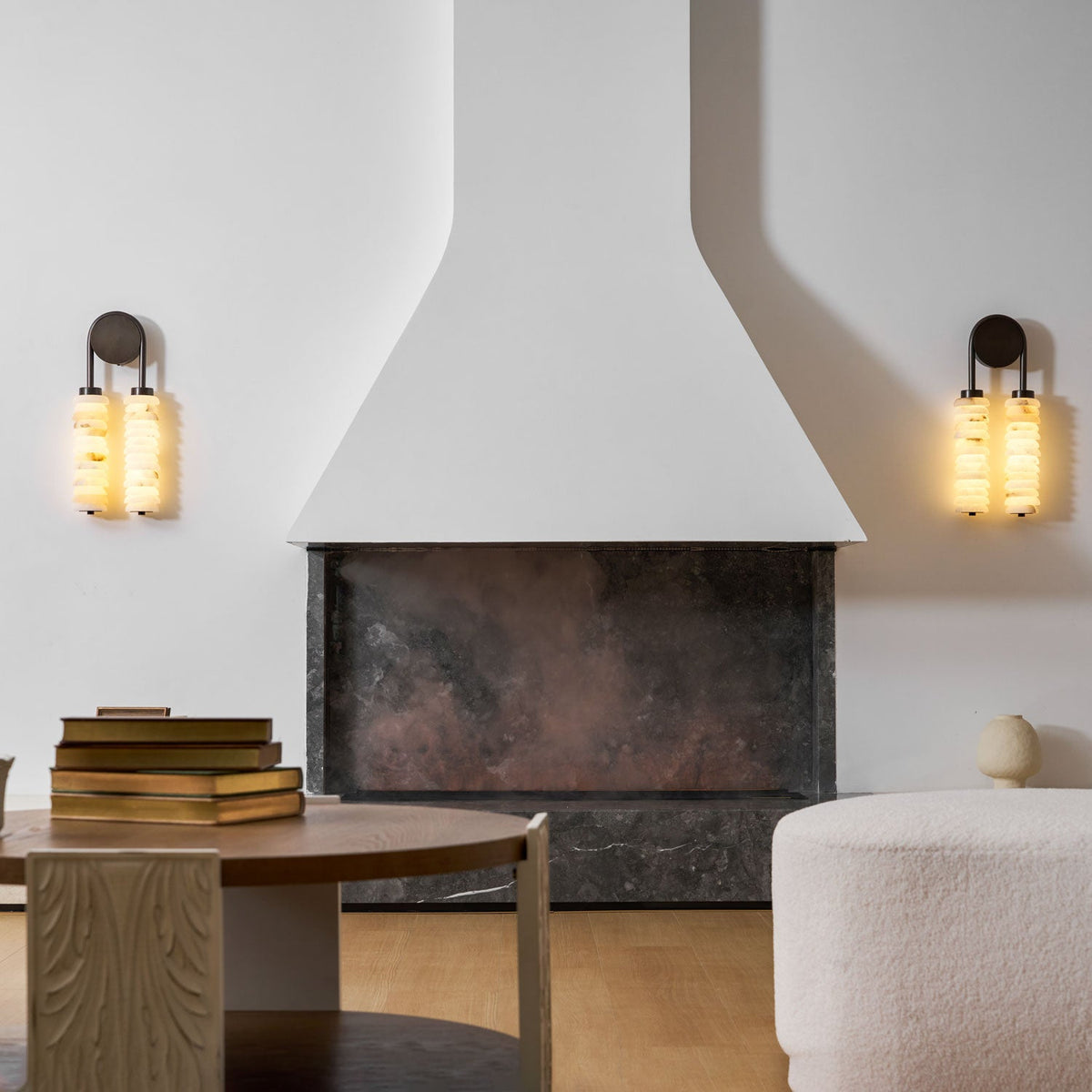 Calla Ribbed Alabaster Wall Sconce with Antique Brass Accents
