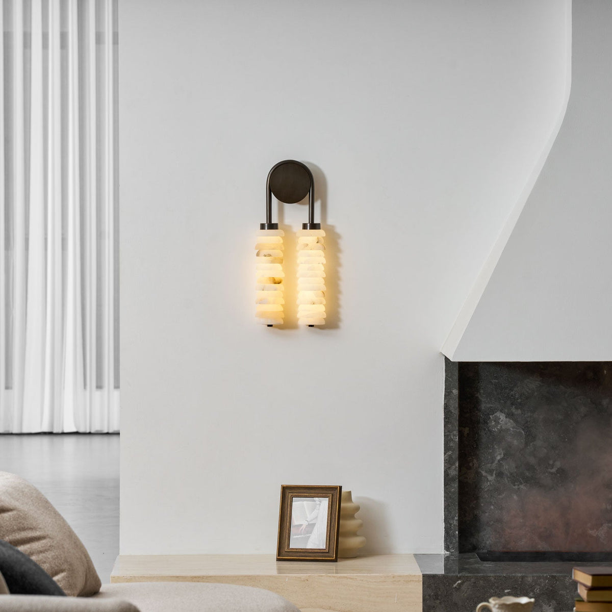 Calla Ribbed Alabaster Wall Sconce with Antique Brass Accents