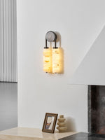 Calla Ribbed Alabaster Wall Sconce with Antique Brass Accents