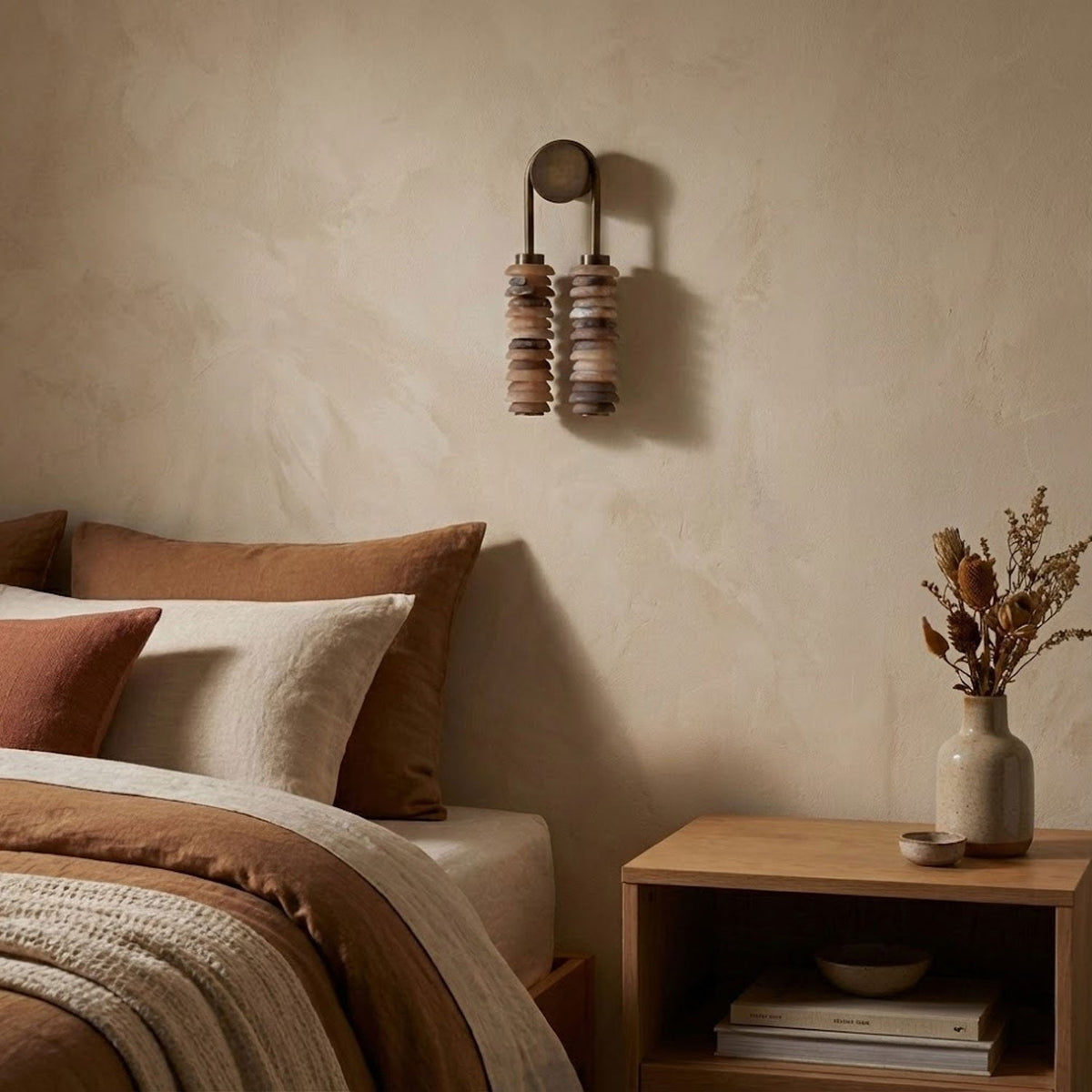 Calla Ribbed Alabaster Wall Sconce with Antique Brass Accents