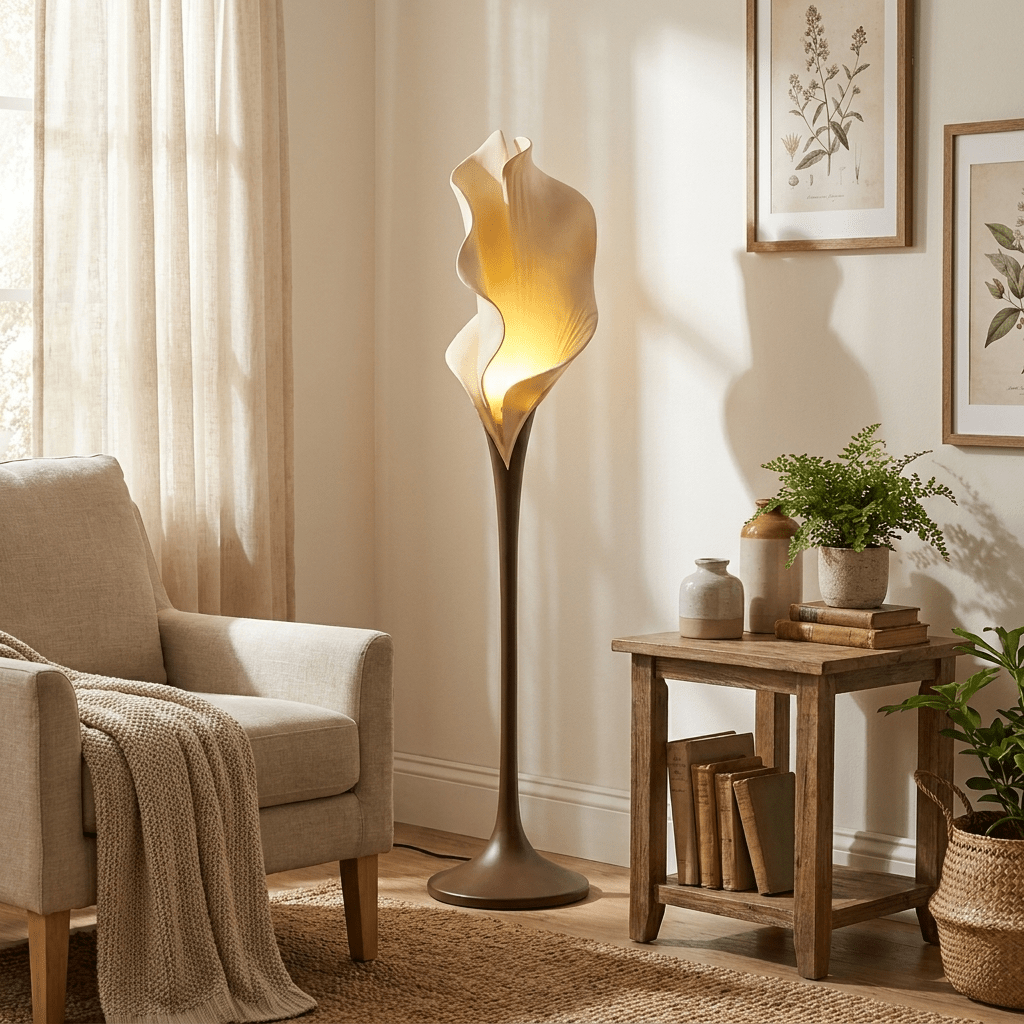 Calla Bloom Sculptural Floor Lamp – Petal-Form Resin Shade with Pedestal Base