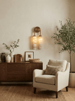 Calla Ribbed Alabaster Wall Sconce with Antique Brass Accents