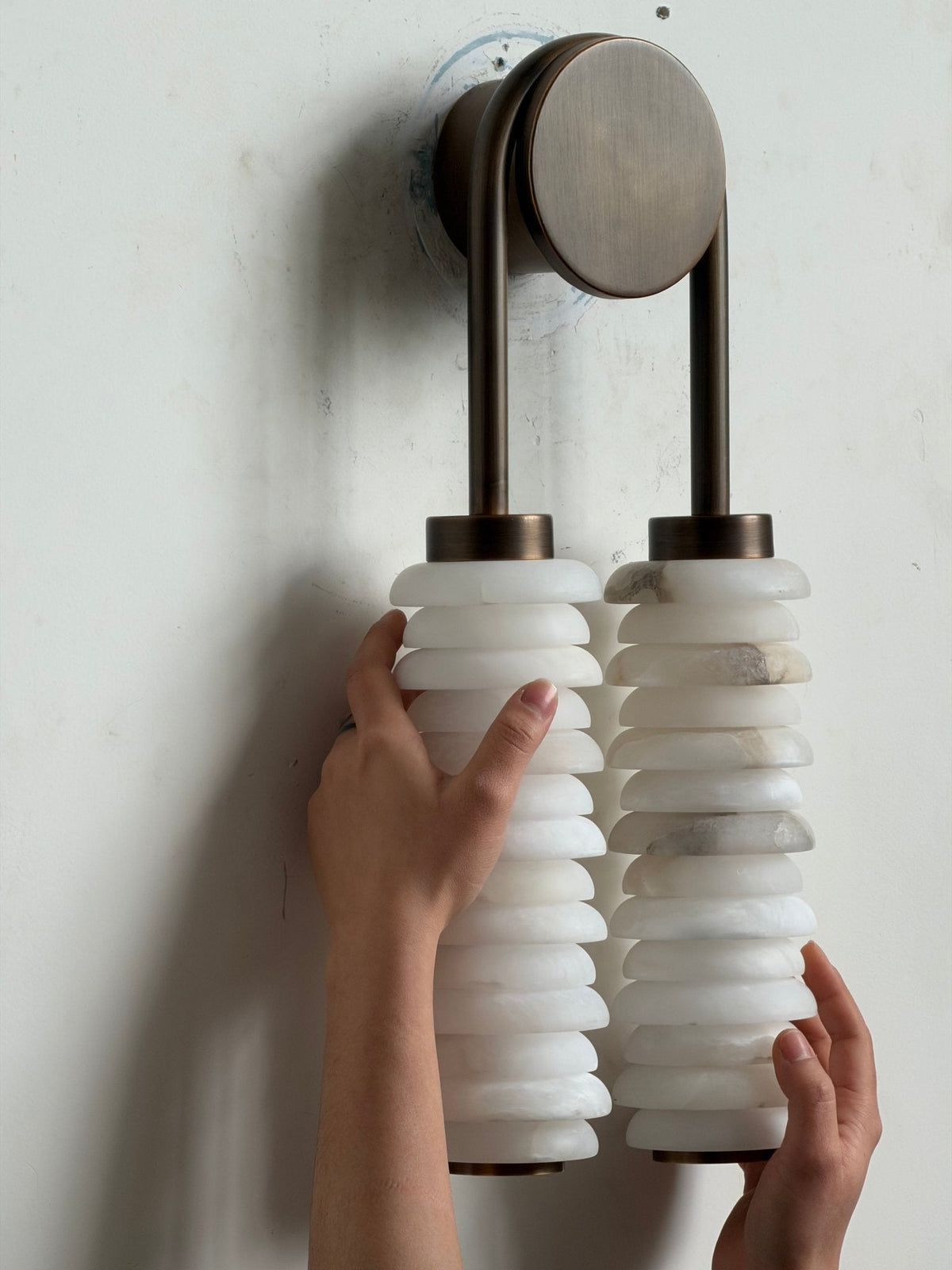 Calla Ribbed Alabaster Wall Sconce with Antique Brass Accents