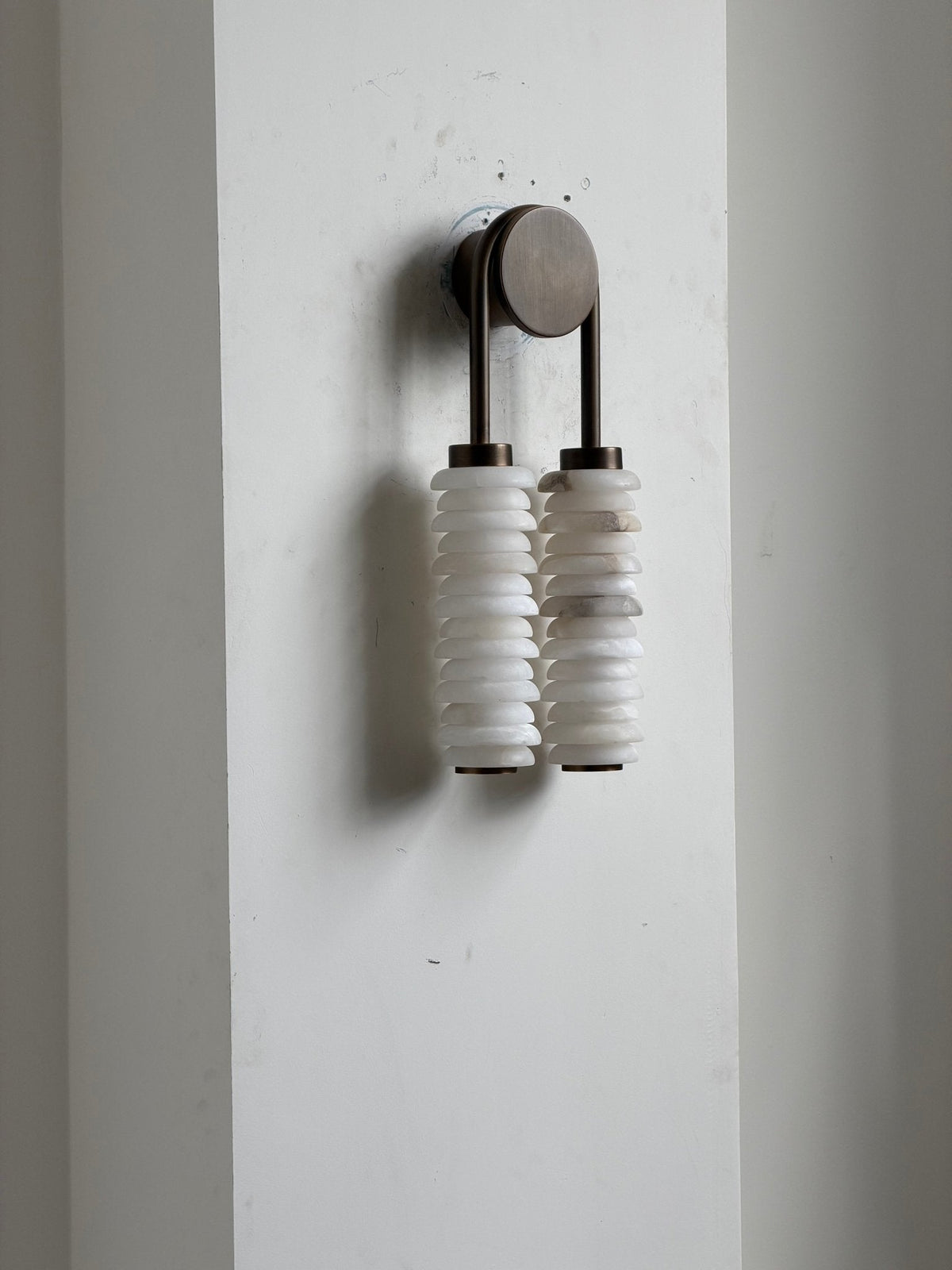 Calla Ribbed Alabaster Wall Sconce with Antique Brass Accents