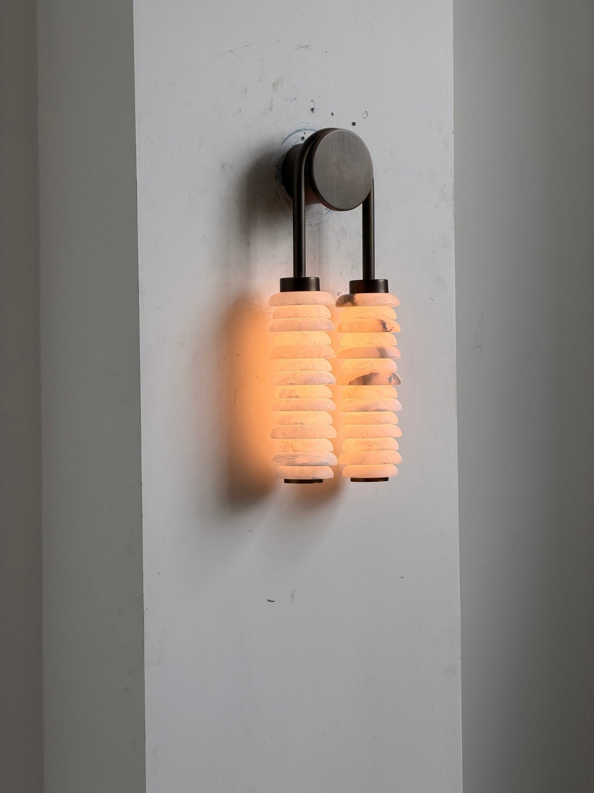 Calla Ribbed Alabaster Wall Sconce with Antique Brass Accents