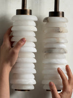 Calla Ribbed Alabaster Wall Sconce with Antique Brass Accents