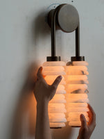 Calla Ribbed Alabaster Wall Sconce with Antique Brass Accents
