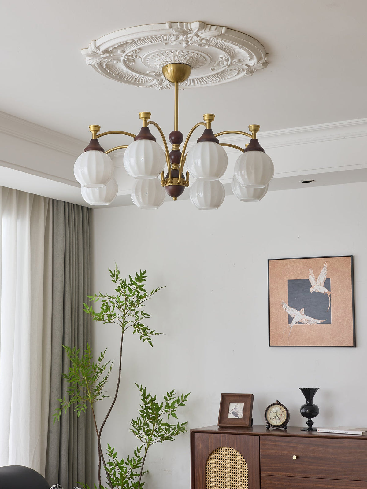 Callidora Modern Glass and Wood Chandelier for Dining Room and Entryway