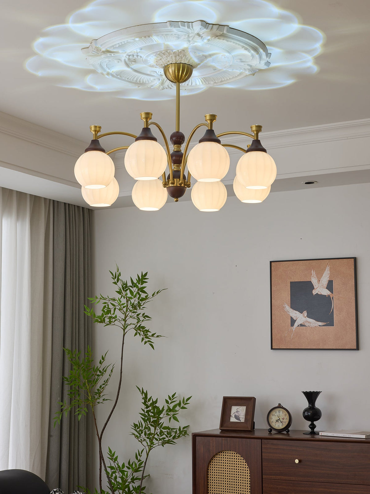 Callidora Modern Glass and Wood Chandelier for Dining Room and Entryway