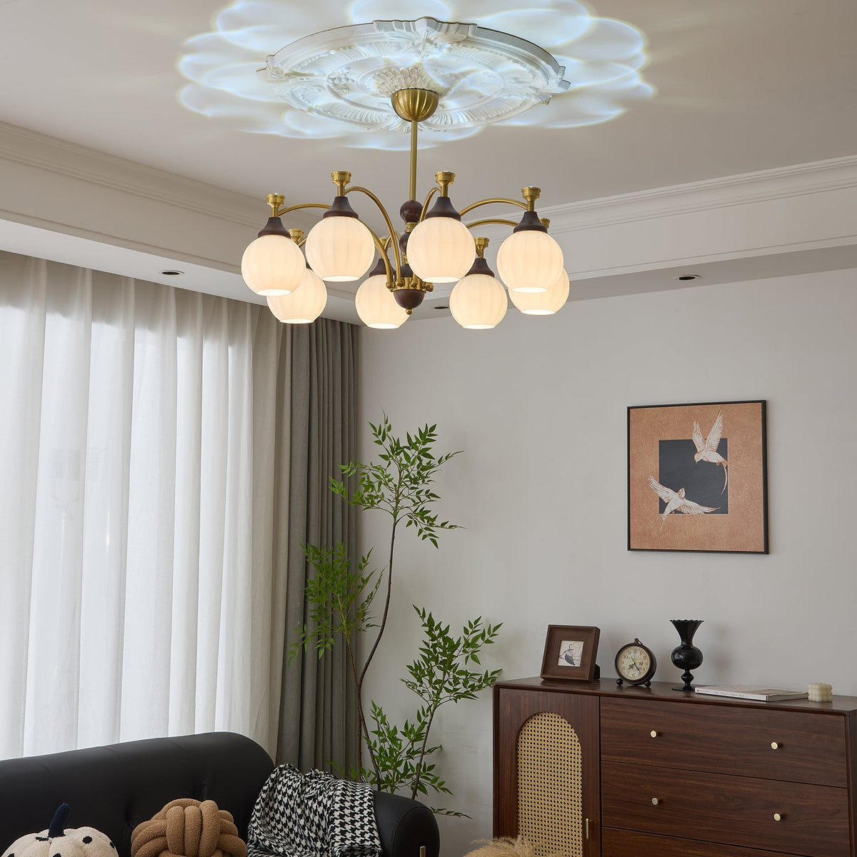 Callidora Modern Glass and Wood Chandelier for Dining Room and Entryway
