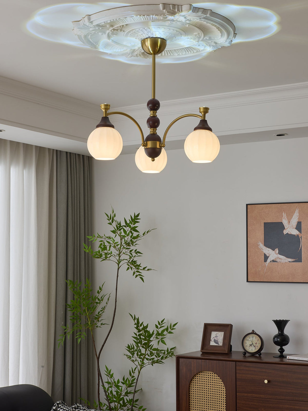Callidora Modern Glass and Wood Chandelier for Dining Room and Entryway