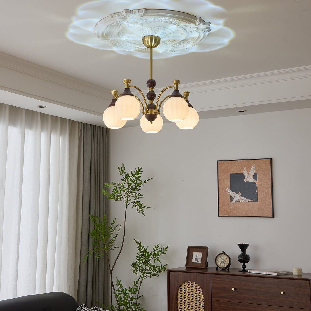 Callidora Modern Glass and Wood Chandelier for Dining Room and Entryway