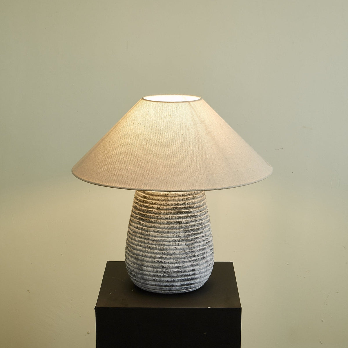 Callisto Ribbed Ceramic Table Lamp with Linen Shade