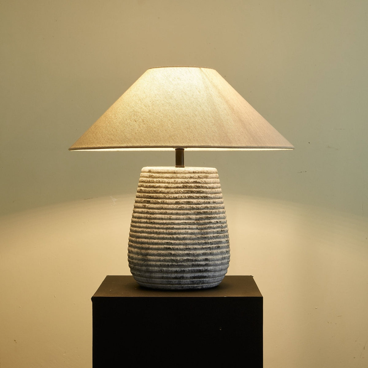 Callisto Ribbed Ceramic Table Lamp with Linen Shade