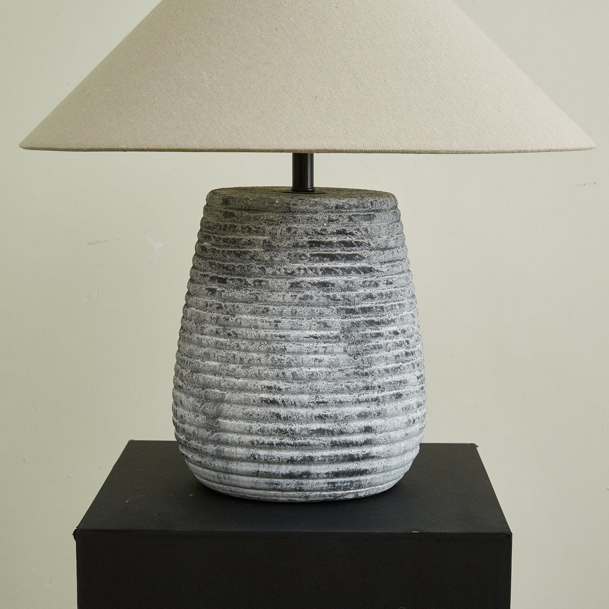 Callisto Ribbed Ceramic Table Lamp with Linen Shade