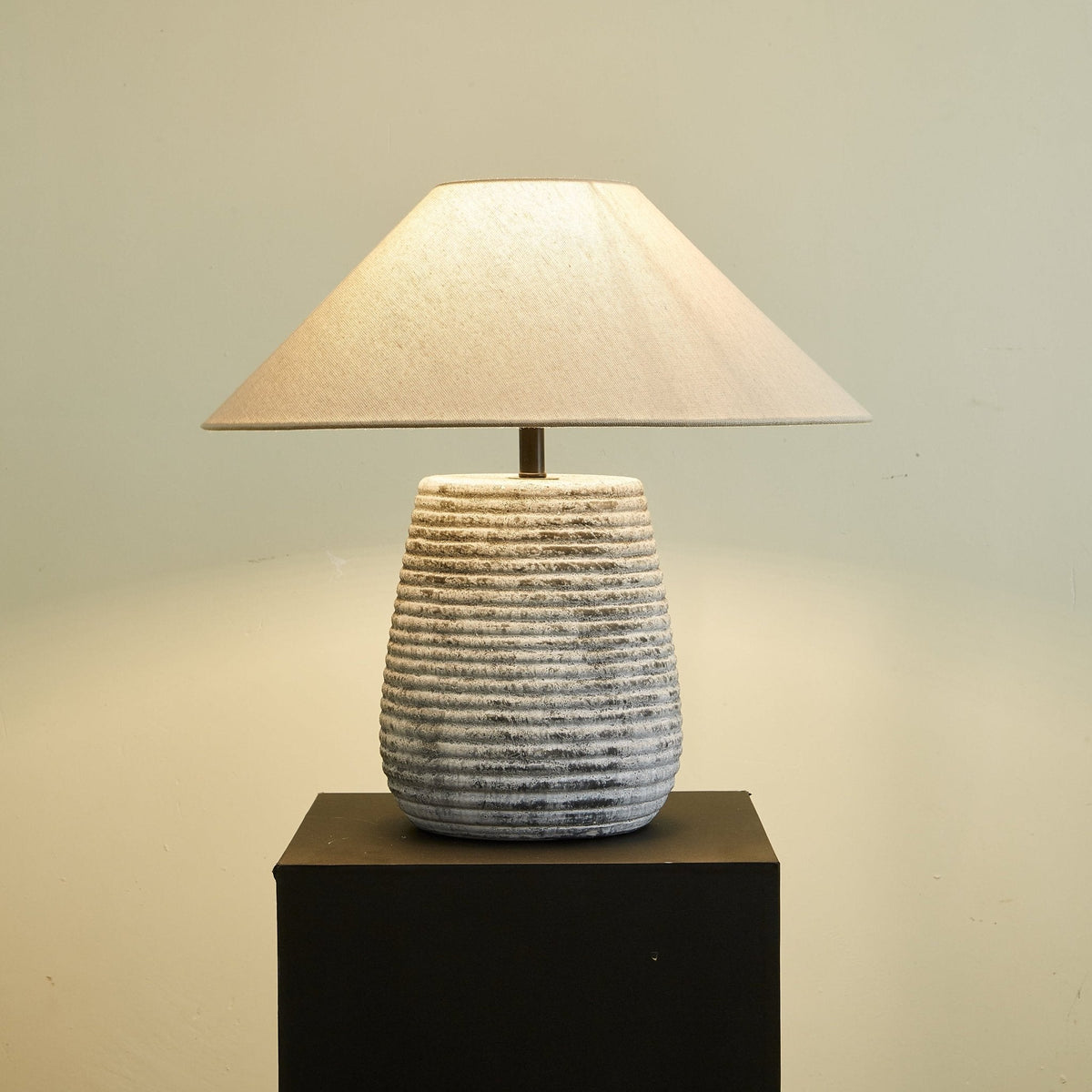 Callisto Ribbed Ceramic Table Lamp with Linen Shade