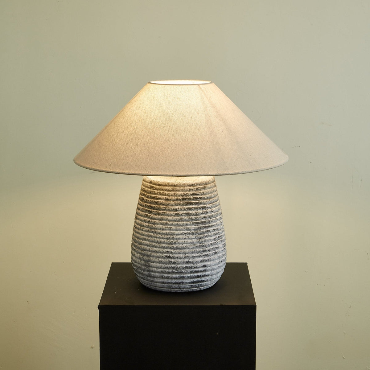 Callisto Ribbed Ceramic Table Lamp with Linen Shade