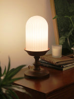 Calyra Ribbed Table Lamp – Sculptural Glass & Wood Accent Light