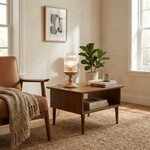 Calyra Ribbed Table Lamp – Sculptural Glass & Wood Accent Light