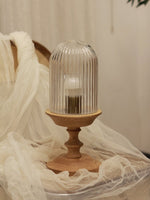 Calyra Ribbed Table Lamp – Sculptural Glass & Wood Accent Light