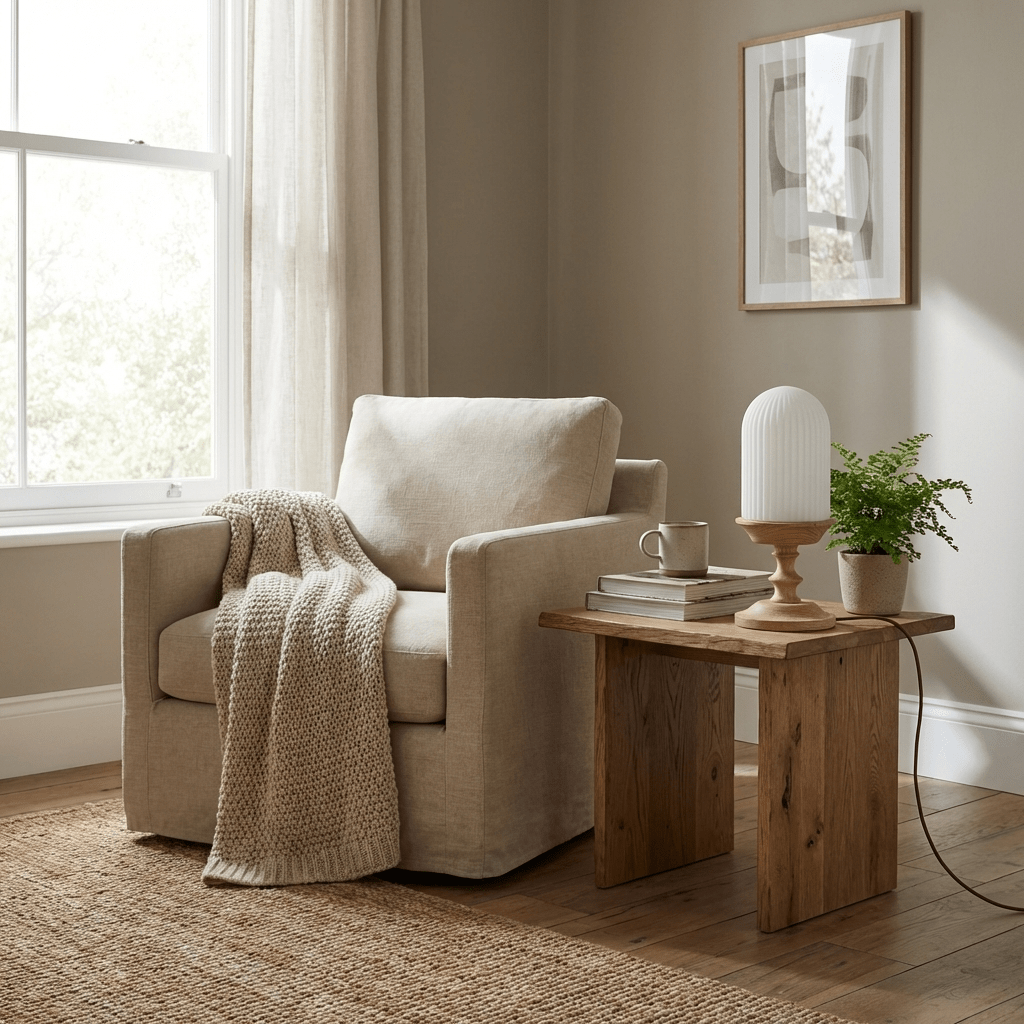 Calyra Ribbed Table Lamp – Sculptural Glass & Wood Accent Light