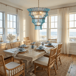 Calyra Tiered Glass Chandelier in Aqua and Brass