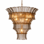 Calyra Tiered Glass Chandelier in Aqua and Brass