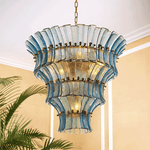 Calyra Tiered Glass Chandelier in Aqua and Brass