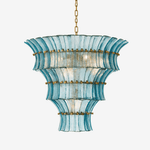 Calyra Tiered Glass Chandelier in Aqua and Brass